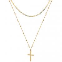 Stainless Steel Jewelry Necklace, Cross, plated, Double Layer & Unisex & enamel .72 Inch 