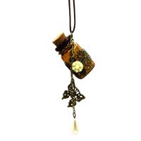 Glass Bottle Pendant, with leather cord & Plastic Pearl & Zinc Alloy, fashion jewelry & for woman .13 Inch 