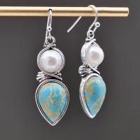 Turquoise Zinc Alloy Earring, with turquoise & Plastic Pearl, plated, fashion jewelry & for woman 