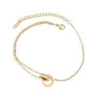 Fashion Jewelry Anklet, Titanium Steel, with Cubic Zirconia, with 5cm extender chain, plated, oval chain & for woman Approx 20 cm 