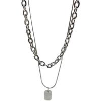 Titanium Steel Jewelry Necklace, with 5.5cm extender chain, Geometrical Pattern, silver color plated, Double Layer & snake chain & for woman, silver color Approx 41 