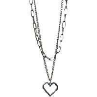 Titanium Steel Jewelry Necklace, Heart, silver color plated, Unisex & oval chain silver color Approx 46 cm 