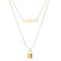 Fashion Multi Layer Necklace, 316L Stainless Steel, with 5cm extender chain, Lock, gold color plated, Double Layer & round link chain & for woman, golden Approx 35 cm 