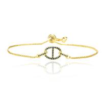 Cubic Zirconia Micro Pave Brass Bracelet, gold color plated, Adjustable & micro pave cubic zirconia & for woman Approx 7.8 Inch 