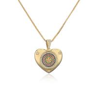 Cubic Zircon Micro Pave Brass Necklace, Heart, gold color plated, micro pave cubic zirconia & for woman Approx 17.72 Inch 