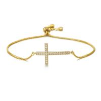 Cubic Zirconia Micro Pave Brass Bracelet, Cross, plated, Adjustable & micro pave cubic zirconia & for woman Approx 8 Inch 