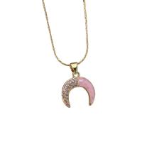 Cubic Zircon Micro Pave Brass Necklace, with Pink Shell, with 1.96 inch extender chain, Moon, 18K gold plated, micro pave cubic zirconia & for woman, 15mm Approx 17.72 Inch 