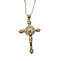 Cubic Zircon Micro Pave Brass Necklace, with 1.96 inch extender chain, Crucifix Cross, 18K gold plated, micro pave cubic zirconia & for woman Approx 17.72 Inch 