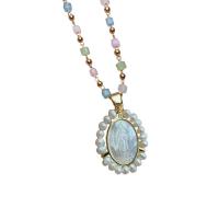 Gemstone Necklaces, Brass, with Gemstone & White Shell & Freshwater Pearl, with 1.96 inch extender chain, Virgin Mary, 18K gold plated, for woman, multi-colored Approx 17.72 Inch 