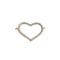 Cubic Zirconia Micro Pave Brass Connector, Heart, 18K gold plated, micro pave cubic zirconia & hollow 