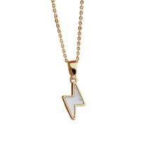 Brass Jewelry Necklace, with White Shell, Lightning Symbol, 18K gold plated, for woman Approx 17.72 Inch 