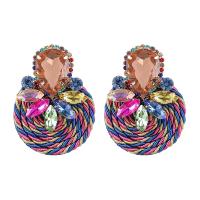 Zinc Alloy Rhinestone Drop Earring, with Polyester, plated, fashion jewelry & for woman & with rhinestone 