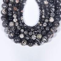 Perles de pierre gemme unique, Pierre en soie noire, Rond, poli, DIY, couleurs mélangées cm, Vendu par brin