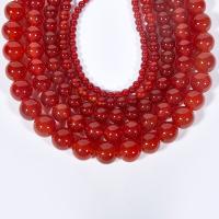 Abalorios de Ágata Roja, Esférico, pulido, Bricolaje, Rojo, longitud:38 cm, Vendido por Sarta