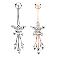 Stainless Steel Belly Ring, plated, for woman & with cubic zirconia 