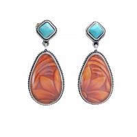 Turquoise Zinc Alloy Earring, with turquoise & Resin, plated, fashion jewelry & for woman 