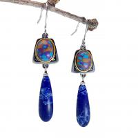 Turquoise Zinc Alloy Earring, with Lapis Lazuli & Synthetic Turquoise, plated, fashion jewelry & for woman 