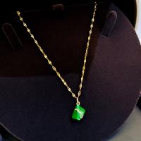 Enamel Zinc Alloy Necklace, with Titanium Steel & enamel, with 5cm extender chain, gold color plated, for woman, green Approx 44 cm 
