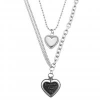 Fashion Multi Layer Necklace, Titanium Steel, with 5cm extender chain, Heart, silver color plated, three layers & Unisex & round link chain & ball chain, silver color Approx 55 cm 