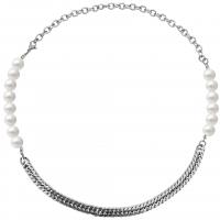 Titanium Steel Jewelry Necklace, with Plastic Pearl, polished, Unisex & round link chain & curb chain, silver color Approx 55 cm 