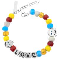 Lampwork Bracelets, Titanium Steel, with Lampwork, with 4cm extender chain, Smiling Face, silver color plated, Unisex Approx 18 cm 