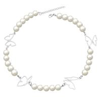 Plastic Pearl Necklace, Titanium Steel, with Plastic Pearl, with 5cm extender chain, Butterfly, silver color plated, Unisex, white Approx 45 cm 