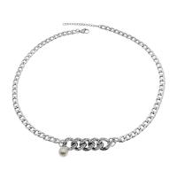 Titan Schmuck Halskette, Titanstahl, mit Strass & Kunststoff Perlen, mit Verlängerungskettchen von 5cm, silberfarben plattiert, unisex & Kandare Kette, Silberfarbe, Länge:ca. 50 cm, verkauft von PC