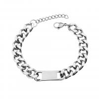 Titanium Steel Bracelet & Bangle, with 3cm extender chain, polished, Unisex & curb chain, silver color Approx 18 cm 