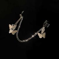 Earring Cuff and Wraps, Zinc Alloy, Butterfly, plated, for woman, silver color, 60mm 