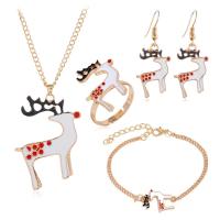 Enamel Zinc Alloy Jewelry Sets, finger ring & bracelet & earring & necklace, Christmas jewelry & for woman, mixed colors 
