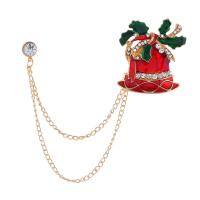 Broche de bijoux de Noël, alliage de zinc, cloche de noël, Placage, unisexe & émail & avec strass, couleurs mélangées, Vendu par PC
