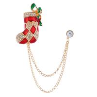 Broche de bijoux de Noël, alliage de zinc, chaussette de noël, Placage, unisexe & avec strass, couleurs mélangées, Vendu par PC