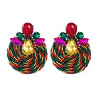 Zinc Alloy Rhinestone Drop Earring, with Cotton Cord, plated, for woman & with rhinestone 