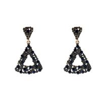 Zinc Alloy Rhinestone Drop Earring, gold color plated, for woman & with rhinestone & hollow, black, 52mm 