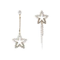 asymmetrische Ohrringe, Zinklegierung, mit Kunststoff Perlen, Stern, goldfarben plattiert, für Frau & mit Strass, 9cm,11cm, verkauft von Paar