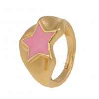 Brass Finger Ring, Star, gold color plated, Adjustable & for woman & enamel 12mm 