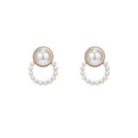 Plastic Pearl Zinc Alloy Earring, with Plastic Pearl, gold color plated, for woman, 26mm 