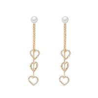 Rhinestone Brass Drop Earring, with Plastic Pearl, Heart, plated, for woman & with rhinestone 80mm 
