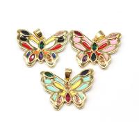 Enamel Brass Pendants, Butterfly, micro pave cubic zirconia 