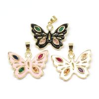 Enamel Brass Pendants, Butterfly, micro pave cubic zirconia 