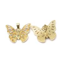 Cubic Zirconia Micro Pave Brass Pendant, Butterfly, micro pave cubic zirconia, golden 