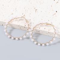 Zinc Alloy Hoop Earring, with ABS Plastic Pearl, fashion jewelry & for woman 