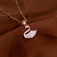 Cubic Zircon Micro Pave Brass Necklace, Swan, 18K rose gold plated, for woman & with cubic zirconia, rose gold color Approx 45 cm 