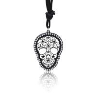 Zinc Alloy Sweater Chain Necklace, PU Leather, with Zinc Alloy, Skull, plated, for woman & with rhinestone Approx 75 cm 