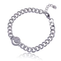 Titanium Steel Bracelet & Bangle, with 3cm extender chain, Smiling Face, polished, Unisex & curb chain, silver color Approx 20 cm 