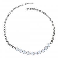 Titanium Steel Jewelry Necklace, with Plastic Pearl, with 5cm extender chain, polished, Unisex & curb chain, silver color Approx 45 cm 