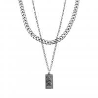 Titanium Steel Jewelry Necklace, Geometrical Pattern, polished, Double Layer & Unisex & curb chain, silver color Approx 50 cm 