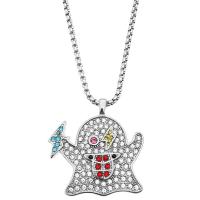 Хэллоуин ожерелье, титан, с Кристаллы, призрак, плакирован серебром, Мужская & цепь для фонаря, серебряный длина:Приблизительно 60 см, продается PC
