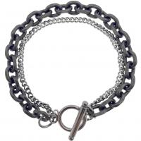 Titanium Steel Bracelet & Bangle, polished, Double Layer & Unisex & curb chain, silver color Approx 17 cm 