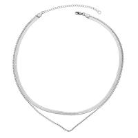Titanium Steel Jewelry Necklace, polished, Double Layer & Unisex & herringbone chain & box chain, silver color Approx 50 cm 
